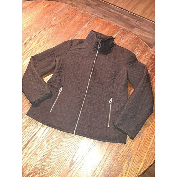 Ivanka Trump Black Quilted Zip Jacket Gold Hardware Women’s Large L Polyester - Picture 1 of 4